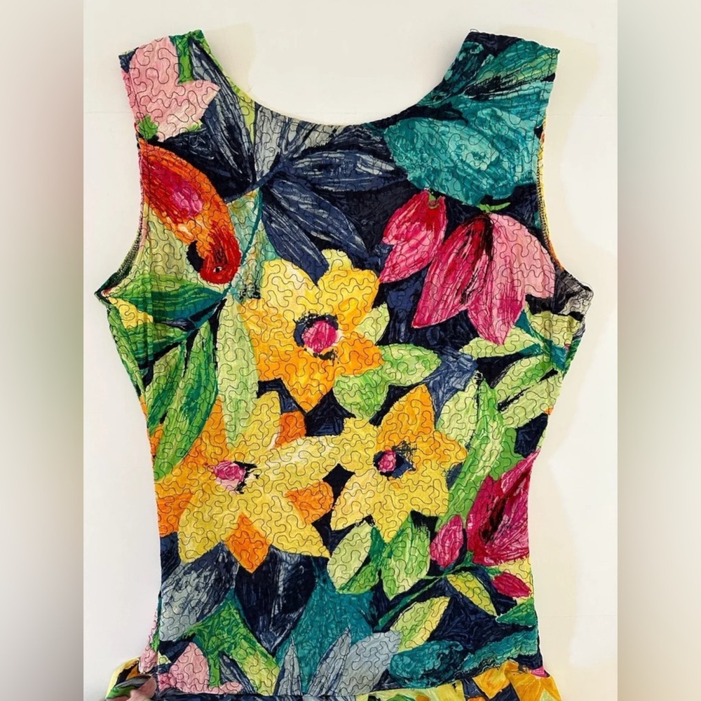 Vintage Cathy Hardwick Colorful Tripical 80s Novelty Print Sleeveless size 6 - Picture 7 of 11